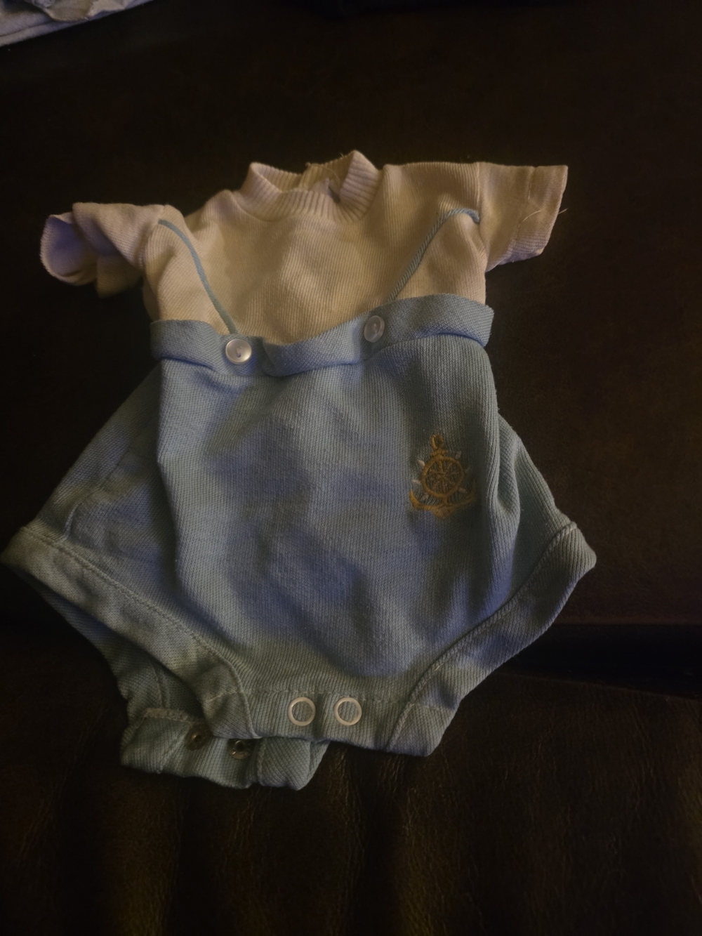Light Blue & White Infant Romper with Embroidered Crest